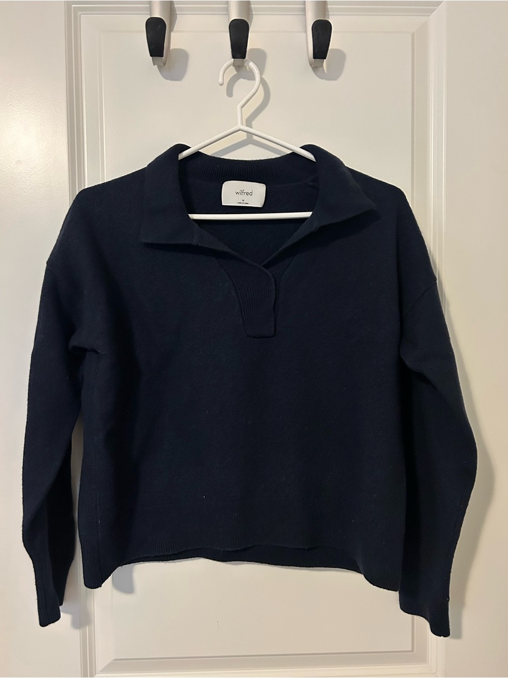Wilfred Clara Navy V-Neck Collared Knit Sweater